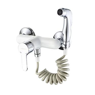 Imagem de ifgswopq Torneira de bidê conjunto de limpeza de vaso sanitário branco spray de chuveiro torneiras pulverizadoras de bidê montadas na parede