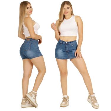 Imagem de Saia, jeans curtos, qualidade premium, push-up, cintura alta