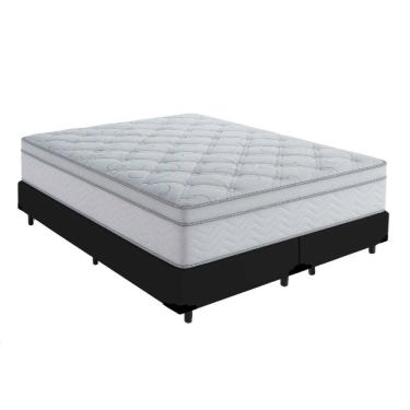 Imagem de Cama Box King 193 Tecido Sintético Preto Com Colchão Toronto Molas Ensacadas Branco D33