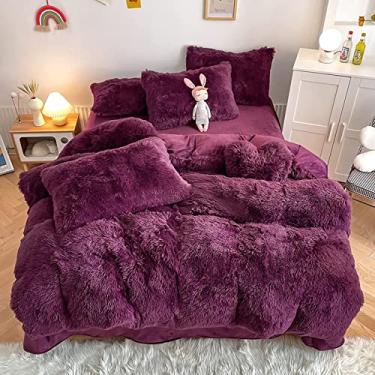 Imagem de Conjunto de capa de edredom felpudo de pele sintética, conjunto de cama ultra macio, conjunto de capa de edredom com 4 peças de capa de edredom espessa e mantém quente - verde claro Queen 200 x 230 cm