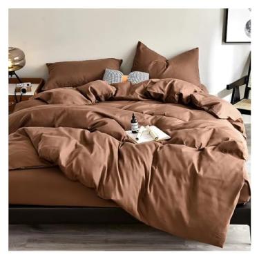 Imagem de Conjunto de roupa de cama de tecido amigo da pele preto conjunto de capa de edredom cor sólida solteiro casal king size conjunto de capa de colcha (marrom 200 x 200 cm 4 peças)