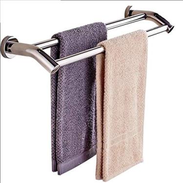 Imagem de Xiaolin Toalheiro multifuncional toalheiro SUS304 armazenamento de toalhas de aço inoxidável trilho de toalha de banho montado na parede, barra de toalha única para banheiro (barra dupla) trilhos de