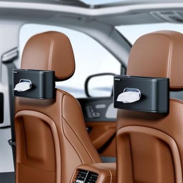 Imagem de MTGOCHA Porta-lenços de papel para carro (pacote com 2), capa grande para caixa de lenços mantém o carro arrumado, suporte de guardanapo de couro PU premium, dispensador de lenços para carro, serve