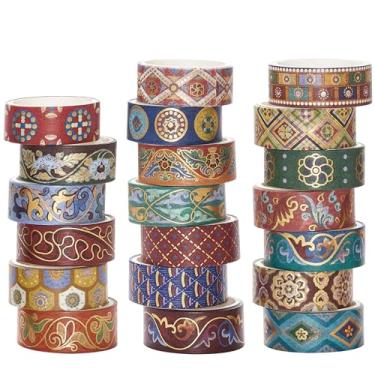 Imagem de YUBBAEX Conjunto de 20 rolos de fita washi chinoiserie fita adesiva de artes exóticas folha dourada floral decorativa para artesanato DIY, suprimentos de diário de bala, agendas, scrapbook, cartão