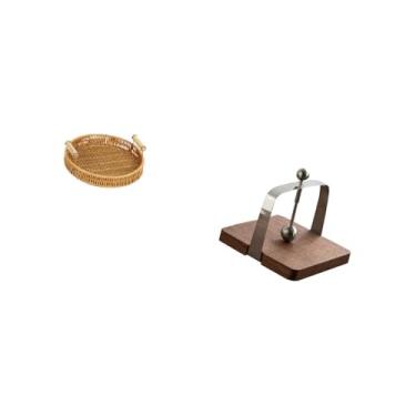 Imagem de Fenteer Cesta de Frutas Trançada Tigela para Lanche Prato de Pão Organizador de Mesa Porta-guardanapos de Café Dispensador de Lenços de Papel Suporte de Base