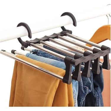 Imagem de Cabide Para Calça Multiuso Retrátil em Aço Inox para 5 Peças Economiza Espaço Guarda-Roupa Uso Horizontal ou Vertical Organizador para Calças Toalhas Lenços Closet Durável