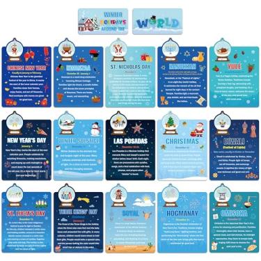 Imagem de WATINC Decorações de quadro de avisos de inverno - Pôster natalino de 16 peças de todo o mundo para decoração de parede de jardim de infância em sala de aula, decoração de parede de pôster de