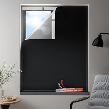 Imagem de LEIYER Cortinas blackout 100%, persianas portáteis sem broca, capa blackout DIY com gancho e laço, para quarto, berçário, viagem, dormitório, apartamento (170 x 254 cm)