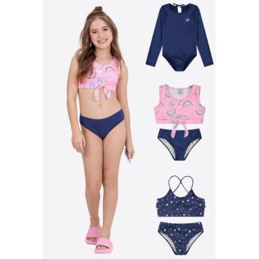 Imagem de Kit 3 Conjuntos Infantil Marinho Menina Praia e Piscina - Vida Costeir