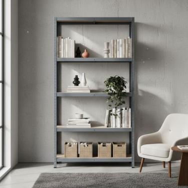 Imagem de Estante De Aco E Mdf 5 Prateleiras 196x100x50cm 1500kg - Spaceo