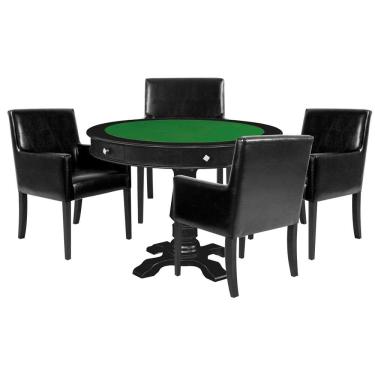 Imagem de Mesa de Jogos Carteado Victoria Tampo Reversível Kit 4 Cadeiras Liverpool PU Preto Liso - Gran Belo