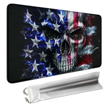 Imagem de MTG Playmat 61 x 35 cm, bandeira americana caveira mágica The Gathering, tapete de jogo TCG com bordas costuradas, base de borracha antiderrapante, Duskmourn Commander OCG CCG tapete de jogo de