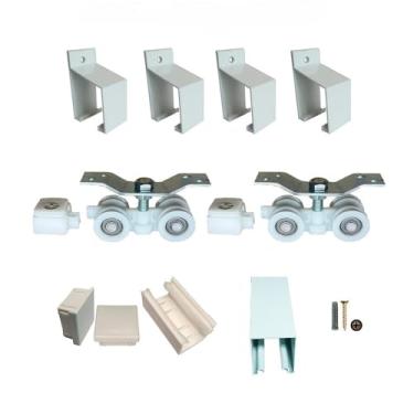 Imagem de Kit Porta Correr Até 82cm Trilho Dividido De 1,6m Completo Com Tampa acabamentos (Branco)