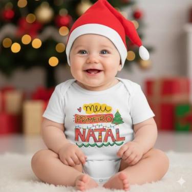 Imagem de Body Bebê Meu Primeiro Natal Papai Noel + Gorrinho Manga Curta (P)