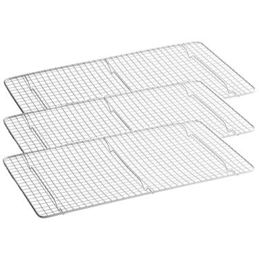 Imagem de OCS Parts Pacote com 3 grelhas de aço inoxidável de 25,4 x 45,7 cm para panelas de mesa a vapor de tamanho completo | Grelha de resfriamento com pés para mesas de vapor, assadeiras e frigideiras de