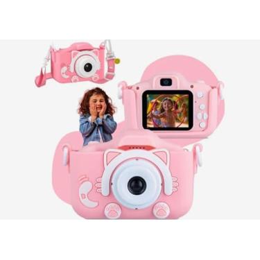 Imagem de Câmera Infantil HD para Meninos e Meninas – Fotos e Vídeos, Tela LCD 2”, Jogos, Filtros e Bateria Recarregável - Rosa