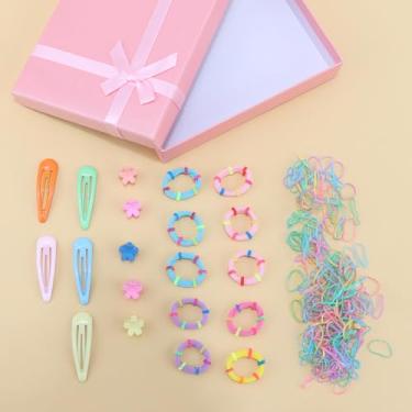 Imagem de 220 peças de acessórios de cabelo elásticos elásticos elásticos para cabelo e grampos de cabelo pequenos conjunto de presilhas com caixa de presente