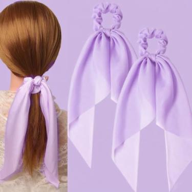 Imagem de Pacote com 2 laços de cabelo roxos com laços, fitas de cabelo para mulheres, cachecol, elásticos de cabelo, prendedor de rabo de cavalo de cetim, 15