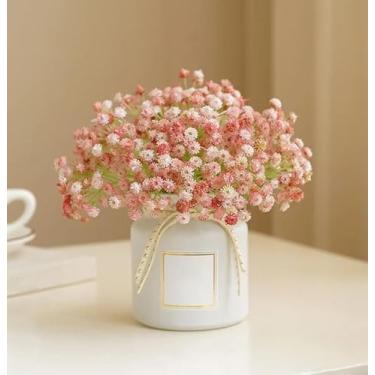 Imagem de 3 peças flores artificiais falsas de seda floral adequado para casamento, noiva, noivado, decoração de quarto (rosa, 22 x 9 cm)