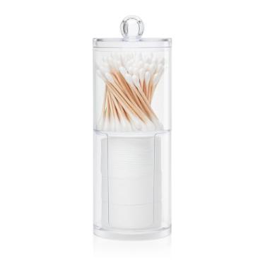 Imagem de Organizador de Algodão Acrílico, Porta Discos de Algodão e Cotonetes, Transparente, 2 Compartimentos com Tampa