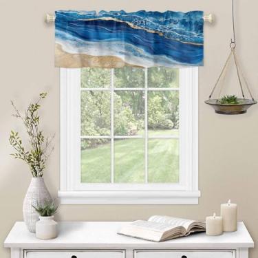 Imagem de Cortina Valance Blue Ocean Waves Cortina de cozinha para janela abstrata haste bolso sanefa cozinha tratamento de janela para quarto sala de estar 137 x 45 cm