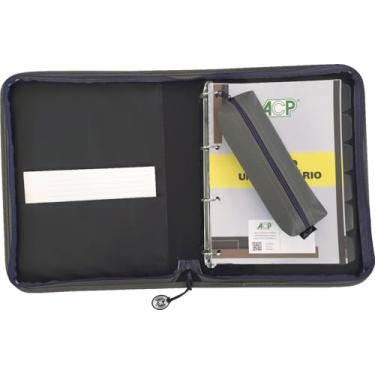 Imagem de Fichário Sweet, Na Cor Cinza em Material Sintético, com Zíper e Argolas, bloco de 96 folha, estojo na cor da capa e 6 divisórias coloridas.