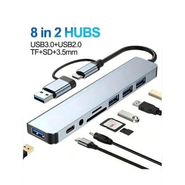 Imagem de Estação De Acoplamento USB Tipo C 8 Em 2 HUB Com Entrada De Áudio Leit
