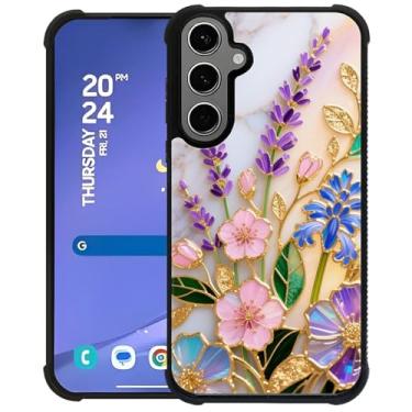Imagem de CARLOCA Capa compatível com Samsung Galaxy S24 Plus S25 Plus Design para meninas à prova de choque antiarranhões capa traseira de PC rígida estética padrão de moda mármore branco vitral dourado