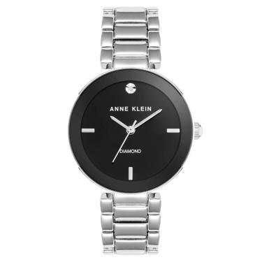 Imagem de Anne Klein Relógio feminino com mostrador de diamante genuíno, Preto/prata, AK/1363BKSV