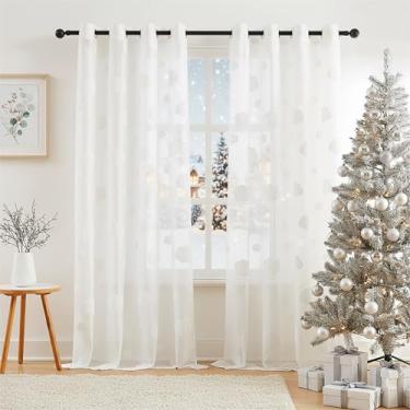 Imagem de Cortinas transparentes de renda branca 224 cm de comprimento com padrão de nuvem bordada, cortinas de janela para sala de estar, quarto, painéis de renda translúcida, cortinas de filtragem de luz para