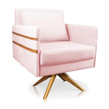 Imagem de Poltrona Giratória Mari Suede Rosa Bebê Base De Madeira Ma30
