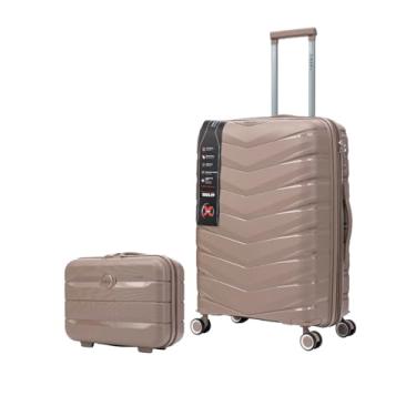 Imagem de Mala Bordo Expansível Cadeado TSA Original Antifurto Padrão ANAC Rodas Duplas 360° Removíveis + Frasqueira Champanhe