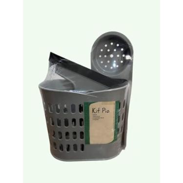 Imagem de Kit Organizador de Pia 3 Peças com Rodinho, Porta Detergente/Buchas e Talheres, Funcional e Prático (Cinza)