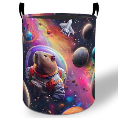 Imagem de Capybara Cesto de roupa suja 50 x 40 cm, animal espacial, dobrável, à prova d'água, balde de armazenamento de roupas Oxford para quarto, banheiro, quarto, berçário, organizador de brinquedos