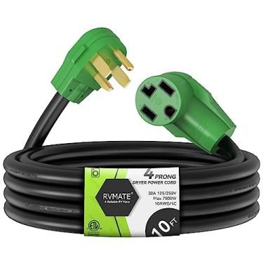 Imagem de RVMATE Cabo de extensão para secador de 4 garras 10 pés, 30 Amp NEMA 14-30P a 14-30R 125V/250V Jaqueta de PVC impermeável, perfeita para extensão de energia da secadora
