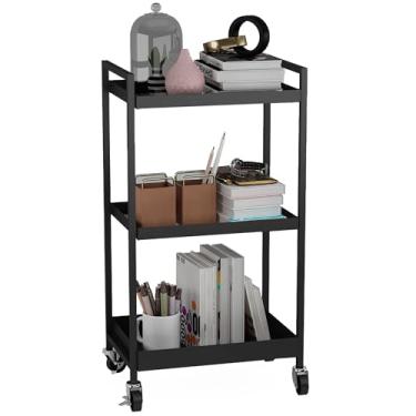 Imagem de Carrinho de rodinhas utilitário de metal de 3 camadas, carrinho retangular multifuncional resistente com rodízios bloqueáveis, carrinhos de armazenamento de cozinha adequados para escritório, banheiro