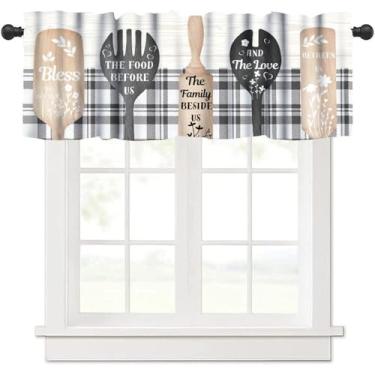 Imagem de JanJCurt Saia rústica de cozinha, vintage country uffalo xadrez engraçado citações marrom preto colheres cozinhar blackout cortina de tratamento de janela curta para sala de jantar, café, restaurante