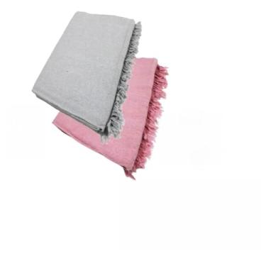 Imagem de Kit 2 Mantas para Sofá Gigante 100% Algodão – Manta Decorativa e Protetora para Sala de Estar (1 Rosa Bebê + 1 Cinza Neblina)