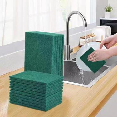 Imagem de 10 unidades de almofada de limpeza de areia de diamante verde, versátil para limpeza de cozinha, lavagem de louça, escovação dupla face, limpeza de panelas, esponja mágica para uso doméstico