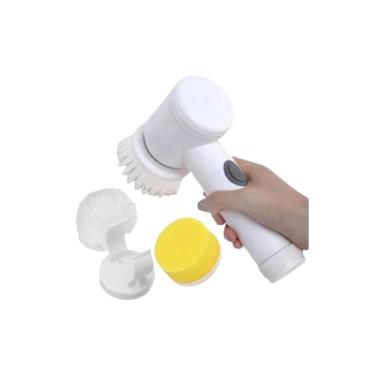 Imagem de Escova Giratória Elétrica Multiuso, Recarregável USB, 3 Cabeçotes, Branca para Limpeza de Louças, Bancadas, Pias, Fogões, Pisos e Azulejos Uso doméstico Facilidade Dia a Dia