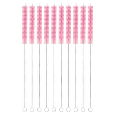 Imagem de 10 escovas de limpeza de canudos, cerdas de nylon de 25,4 cm x 3/20.3 cm, limpador de cachimbo para lavagem de canudos, copo de bico, garrafa e tubo (rosa)