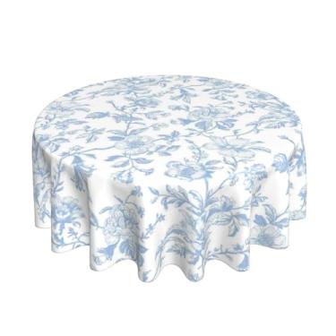 Imagem de GOLIANDA Toalha de mesa redonda floral azul bebê 177 cm chinoiserie flor toalha de mesa azul vintage poliéster casa de fazenda redonda floral capa de mesa para festa, jantar, piquenique, cozinha