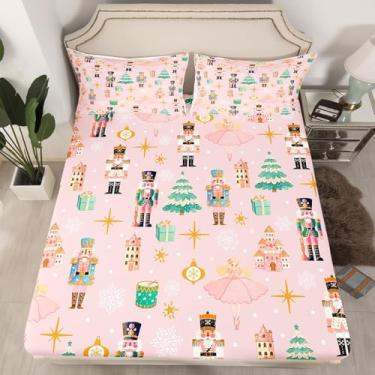 Imagem de Erosebridal Jogo de lençol solteiro rosa de Natal, quebra-nozes de Natal, castelo sonhador, princesa, galáxia de Natal, para crianças, meninos e meninas