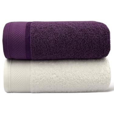Imagem de Kit 2 Toalhas de Banho Grandes e Macias 100% Algodão 72x150cm Alta Absorção e Conforto – Toalhas Premium (Branco 1un / Vinho 1un)