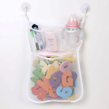 Imagem de Organizador de brinquedos de banho, rede de armazenamento de brinquedos com ventosa e ganchos adesivos para banheiro e quarto