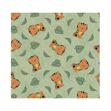 Imagem de Tecido Tricoline Tigres Fundo Verde para Artesanato - Tecidos Caldeira