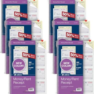 Imagem de Adams Livro de recibos para dinheiro e aluguel - 2 partes sem carbono - 14 cm x 28 cm - Livro de recibos de aluguel encadernado em espiral com cópias de carbono - 300 conjuntos por livro - 4 recibos