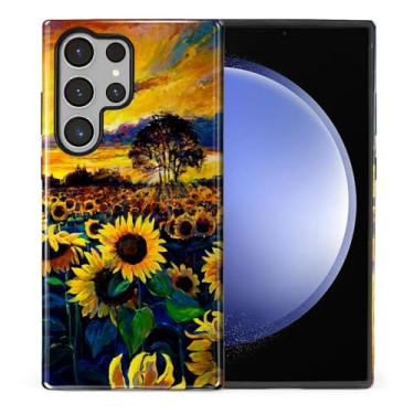 Imagem de Capa compatível com Samsung Galaxy S24 Ultra, capa rígida de policarbonato híbrida de 2 camadas + capa protetora de silicone, pintura de girassol resistente a arranhões à prova de choque para Samsung
