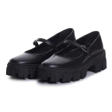 Imagem de Sapato Boneca Mocassim Oxford Tratorado Couro Feminino Com Fivela Casual Macio