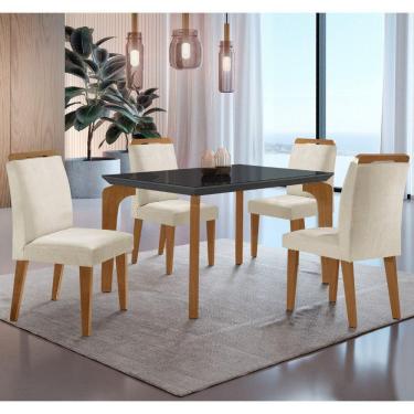 Imagem de Conjunto Mesa Liz 120cm Com Vidro 4 Cadeiras Athenas Moderna Vel.creme Grafite Imbuia Serig. Grafite